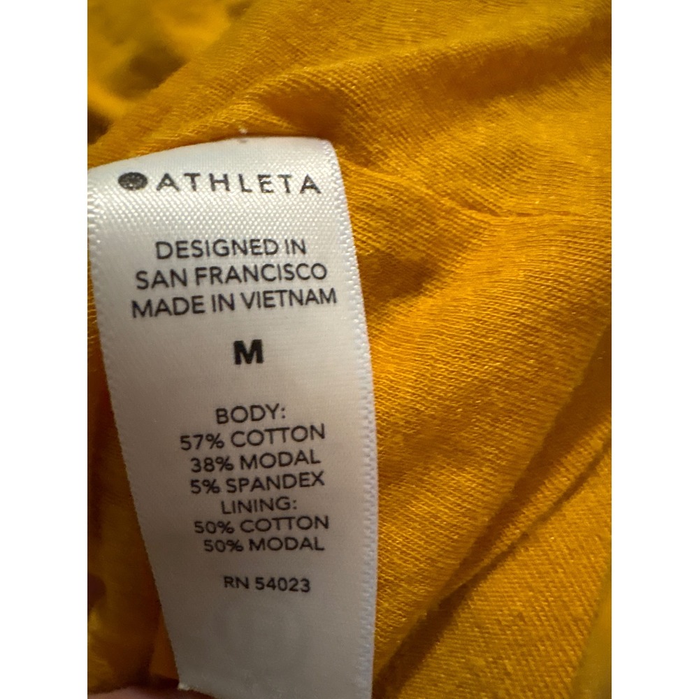 Athleta Mustard Yellow Ruched Side Sleeveless Midi Dress Med Cotton Blend Preppy - Picture 7 of 7
